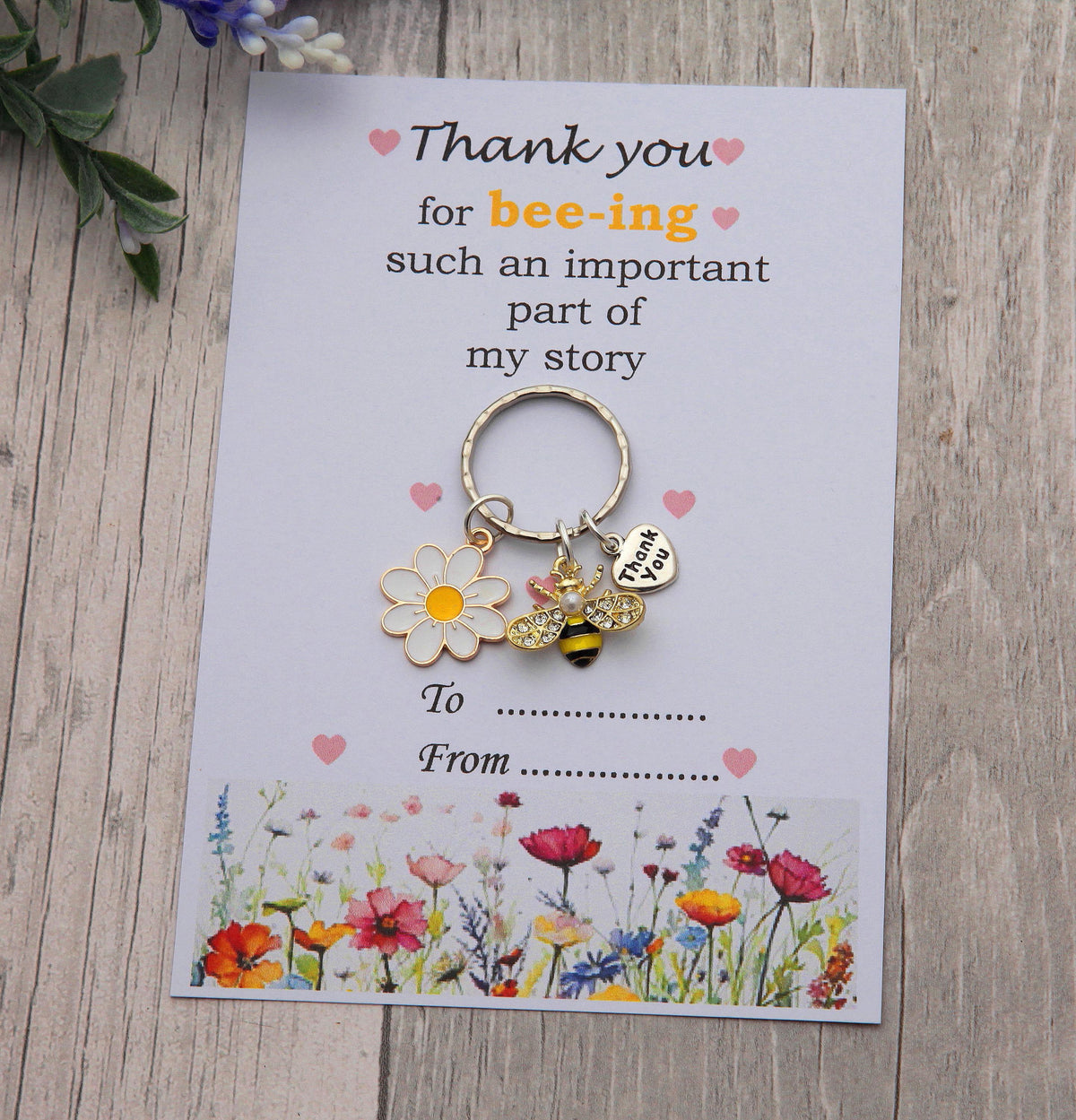 Personalized Bee Keychain - Gift for Teacher, Nursery Teacher With Card