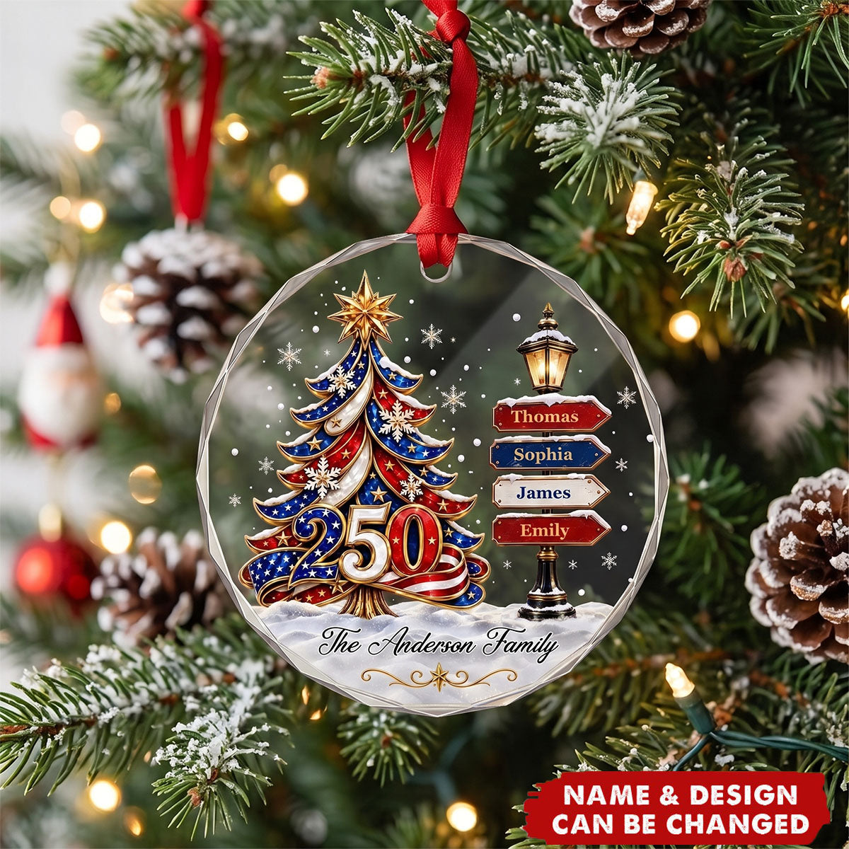 America 250 Family Tree - Personalized Glass Ornament