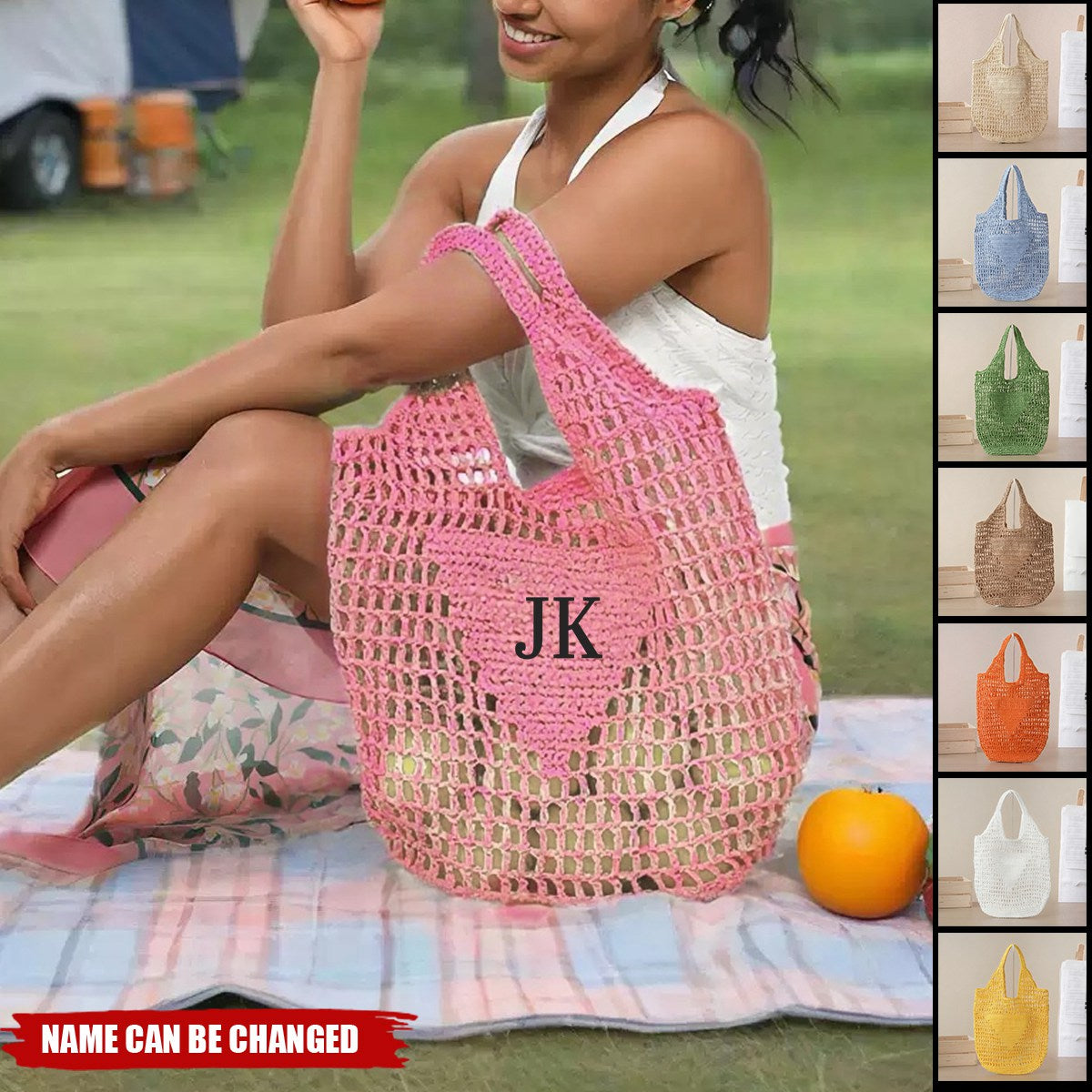 Personalized beach tote bag,Custom initials bag