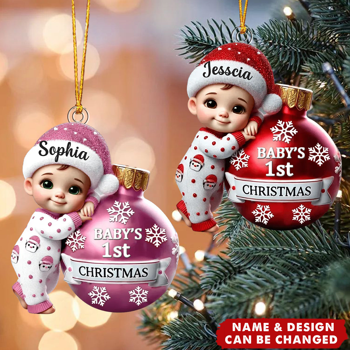 Baby Holding Bauble First Christmas Personalized Acrylic Ornament