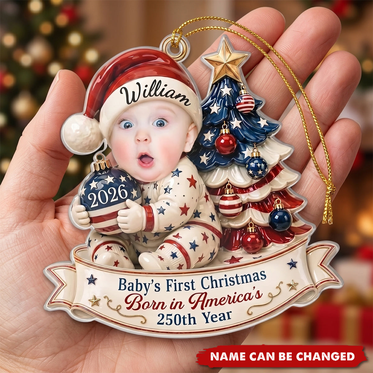 Custom Photo First Christmas Acrylic Ornament - Personalized America 250th Anniversary Christmas Gifts