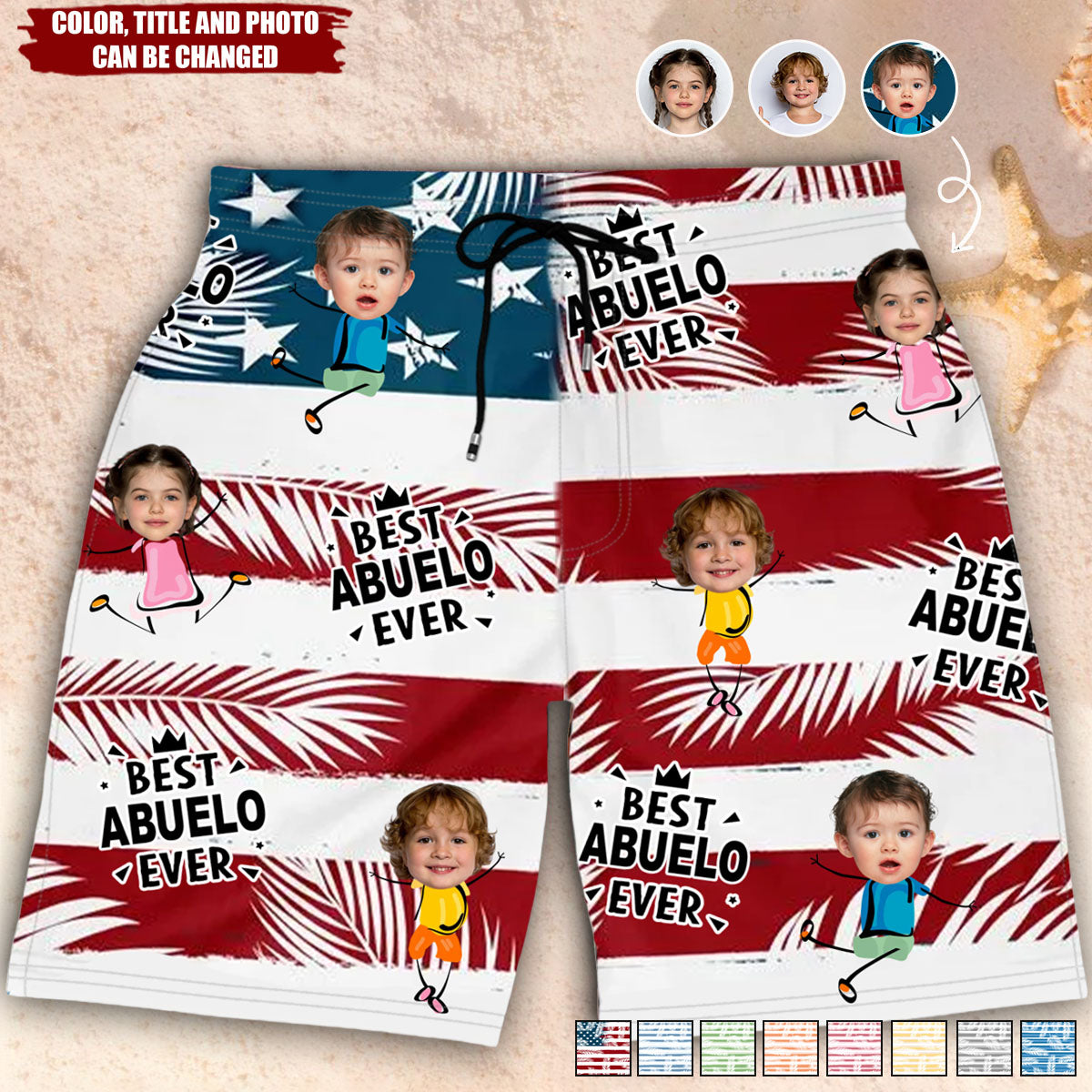 Custom Photo Best Dad Grandpa Ever - Family Personalized Beach Shorts, Gift For Father