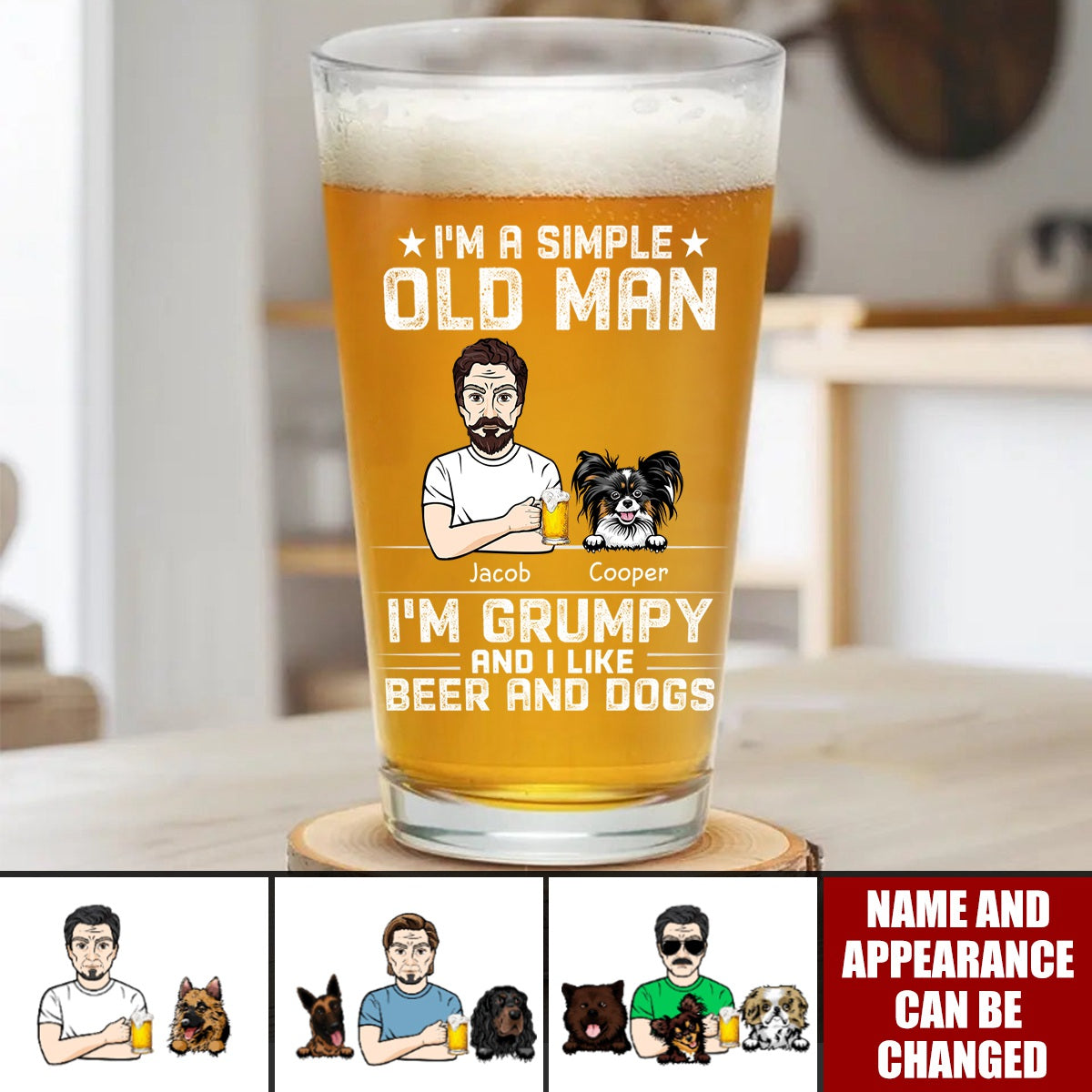 Simple Old Man Grumpy Like Dogs & Beer - Personalized Beer Glass, Gift For Dog Lover & Beer Lover