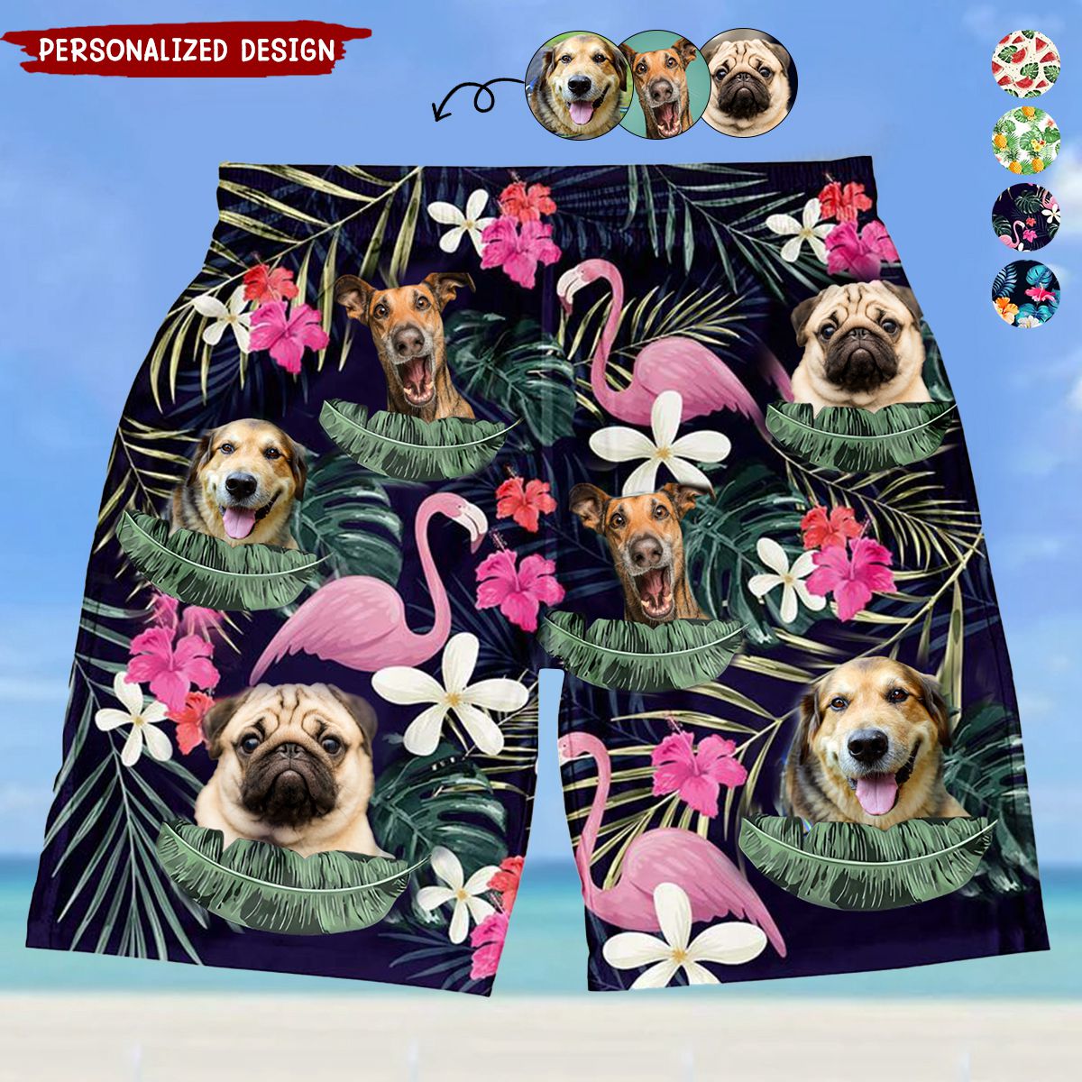 Custom Photo Funny Family Pet Face - Funny Gift For Pet Lovers - Personalized Custom Unisex Beach Shorts