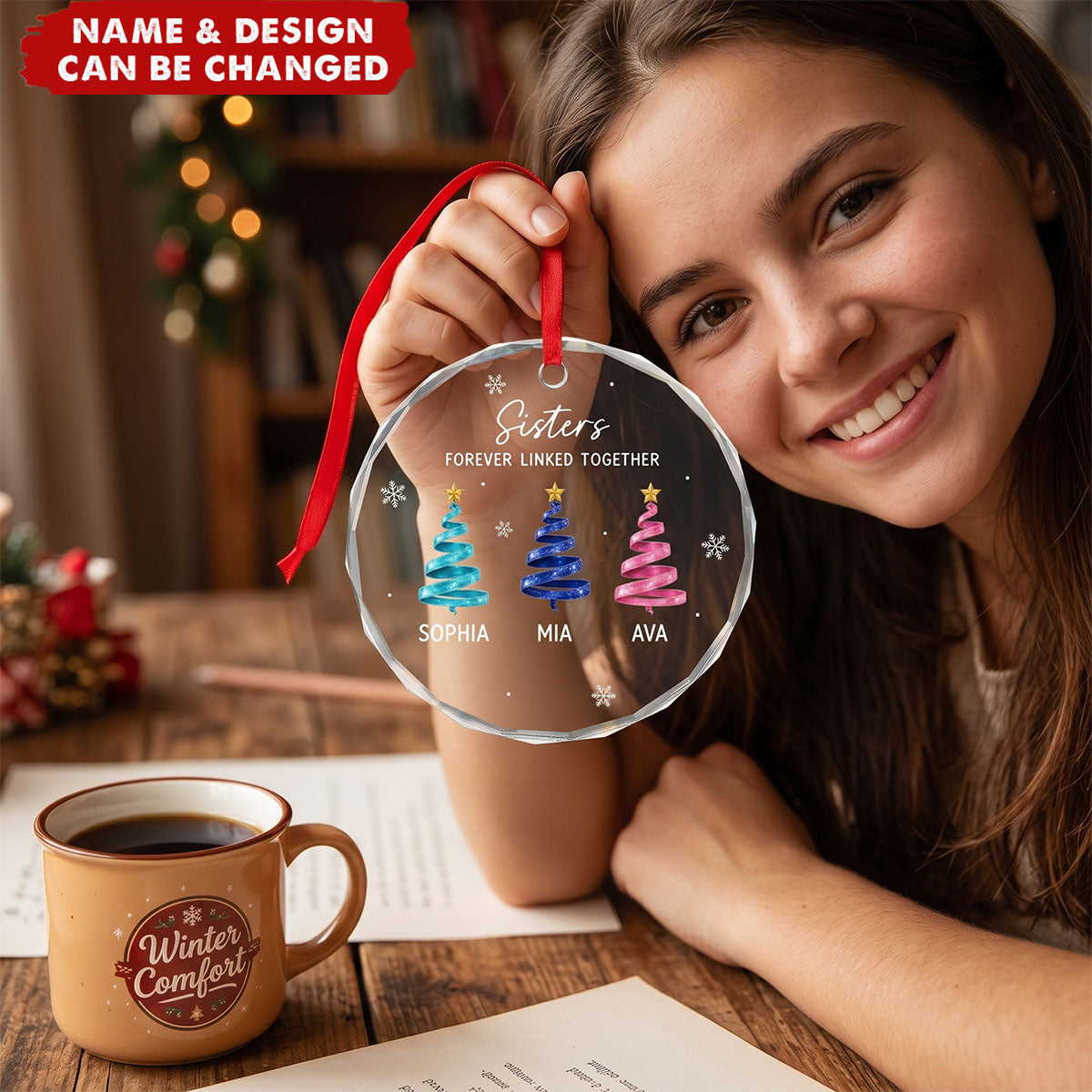 Custom Circle Glass Ornament - Personalized Christmas Birthday Gifts For Mom, Dad, Brother, Sister - Merry Moments Together