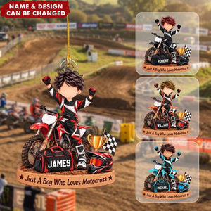Just A Boy Who Loves Motocross  – Personalized Acrylic Custom Shape Ornament