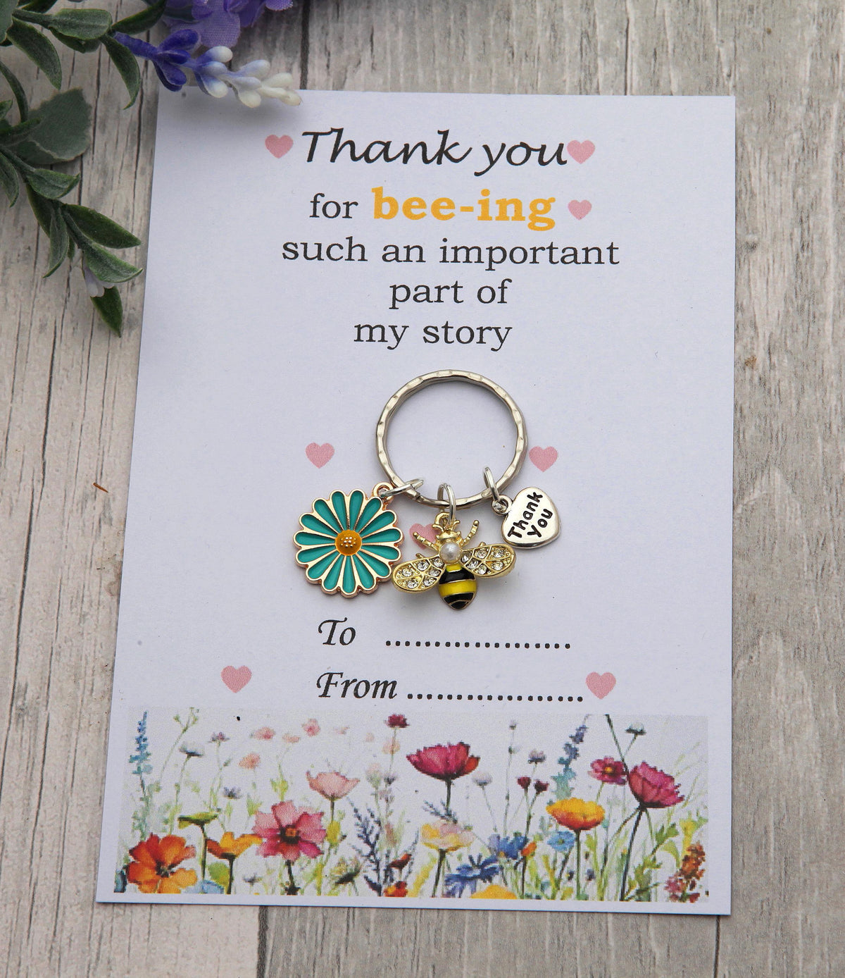 Personalized Bee Keychain - Gift for Teacher, Nursery Teacher With Card