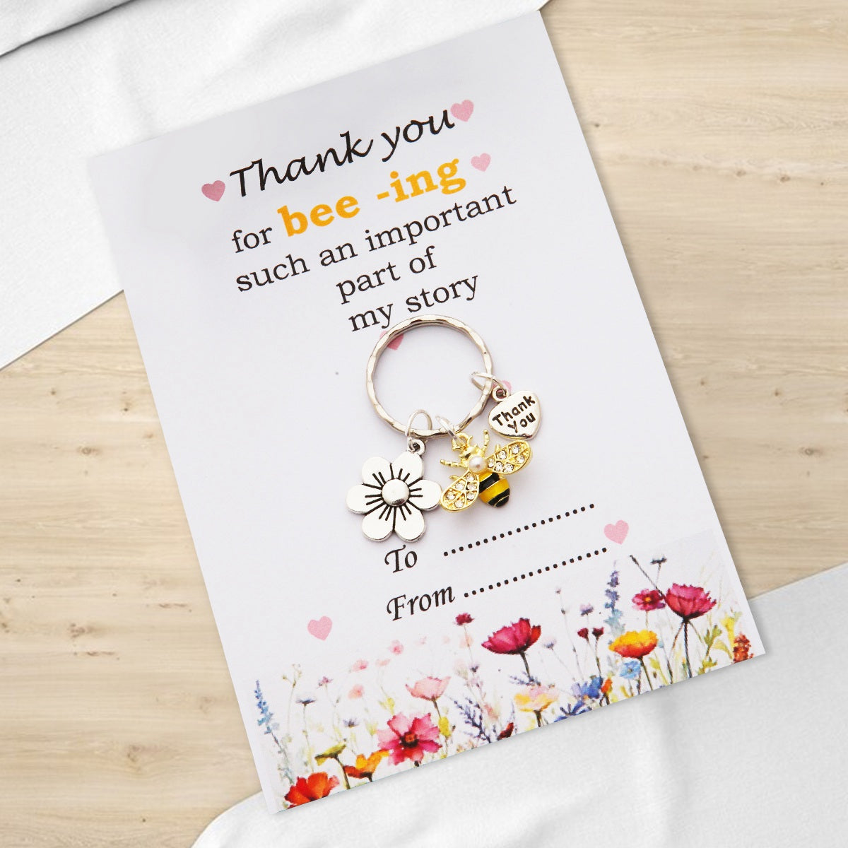 Personalized Bee Keychain - Gift for Teacher, Nursery Teacher With Card
