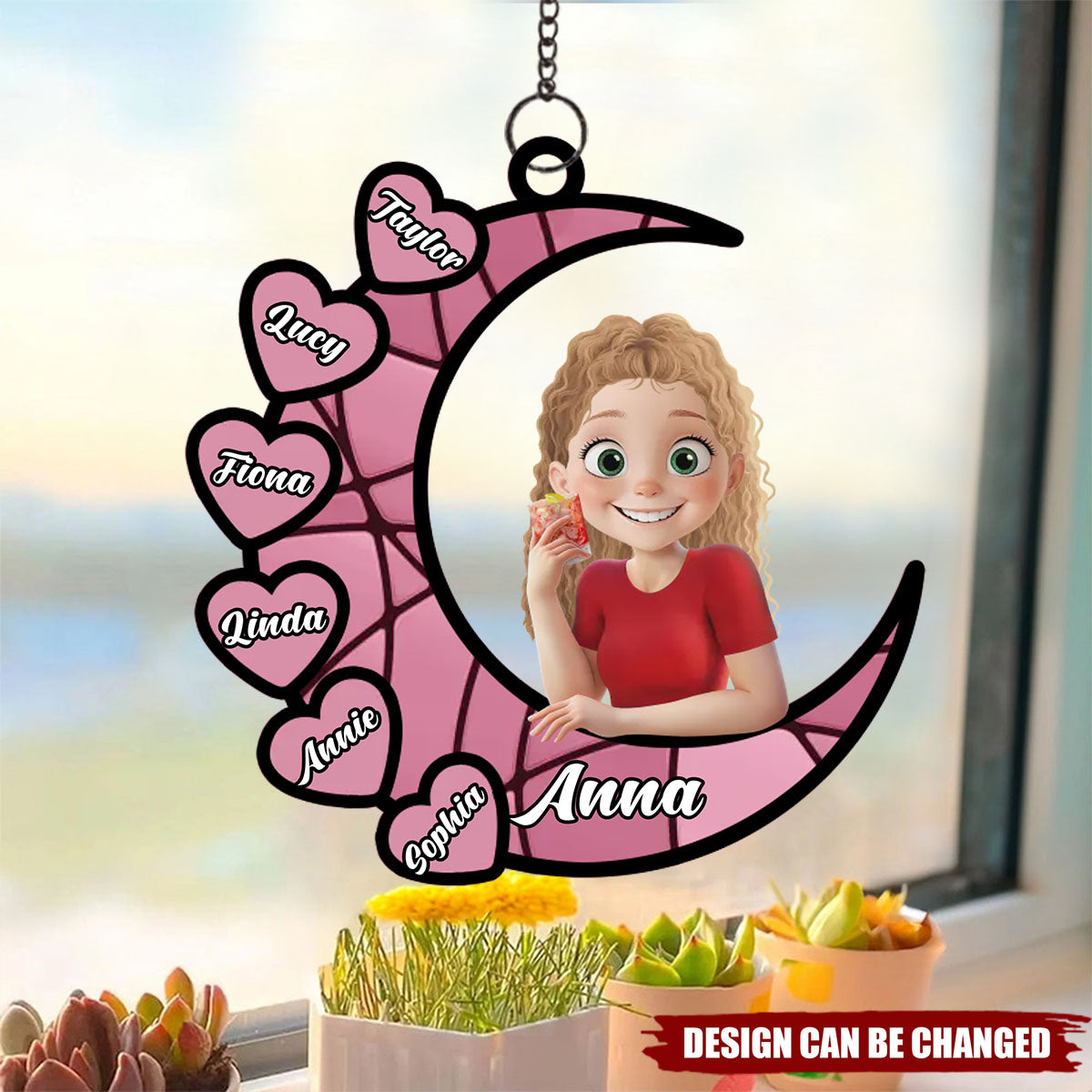 Love You To the Moon & Back - Family Personalized Window Hanging Suncatcher Ornament - Mother's Day, Gift For Mom, Grandma