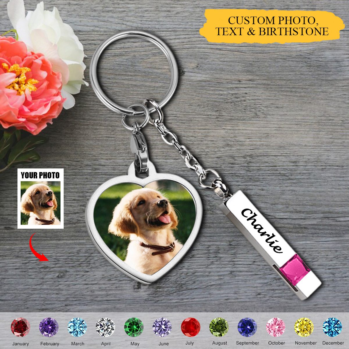 Memorial Custom Heart Shaped Photo Birthstone Personalized Urn Keychain