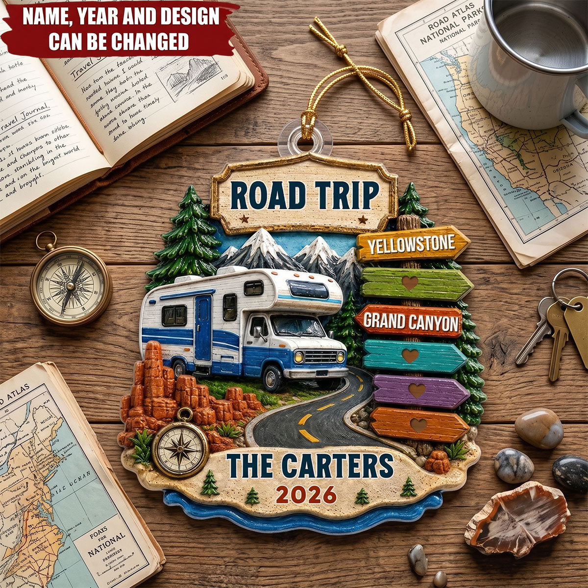 Trending Road Trip Travel Adventure - Personalized Acrylic Ornament - Vacation Gifts For Couple, Family