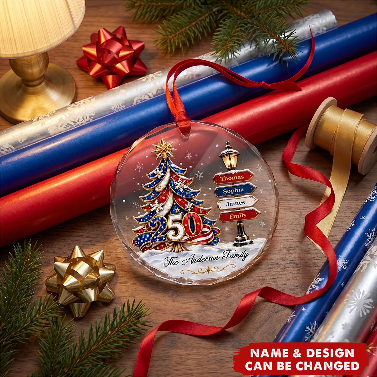 America 250 Family Tree - Personalized Glass Ornament