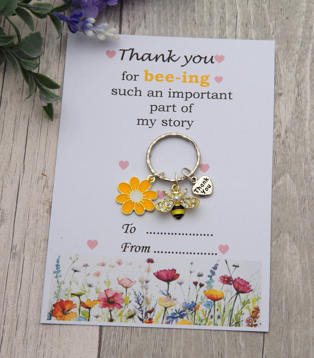 Personalized Bee Keychain - Gift for Teacher, Nursery Teacher With Card