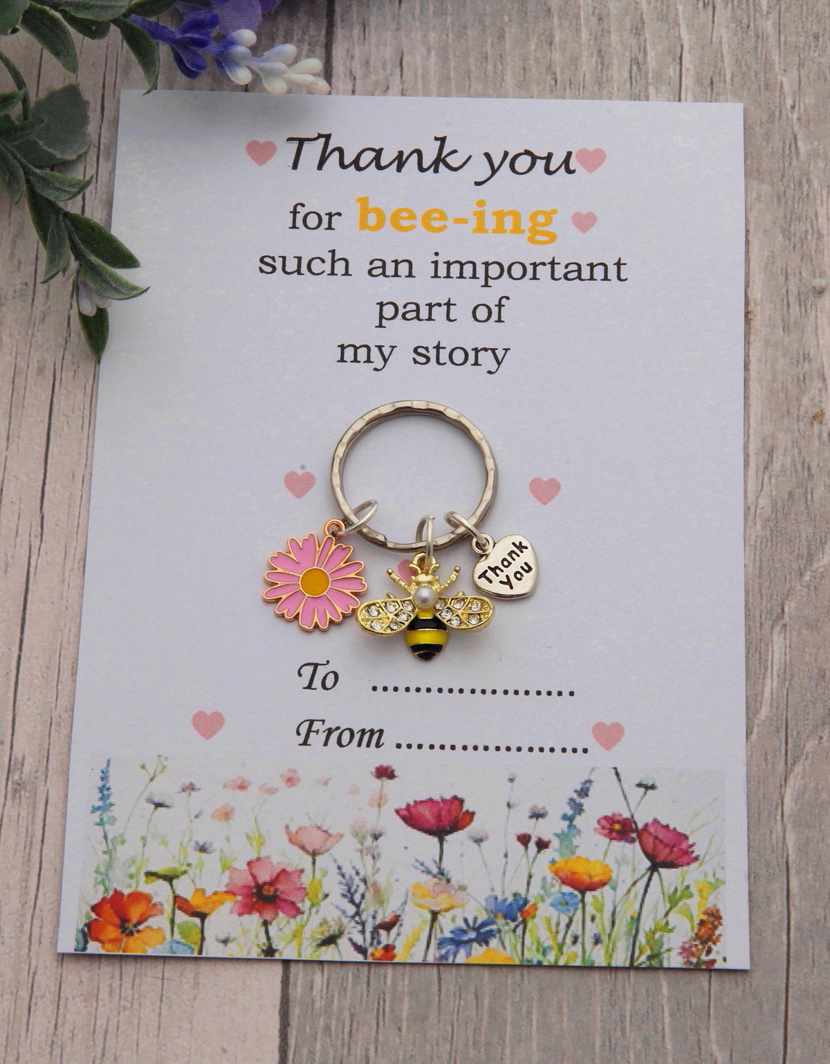 Personalized Bee Keychain - Gift for Teacher, Nursery Teacher With Card