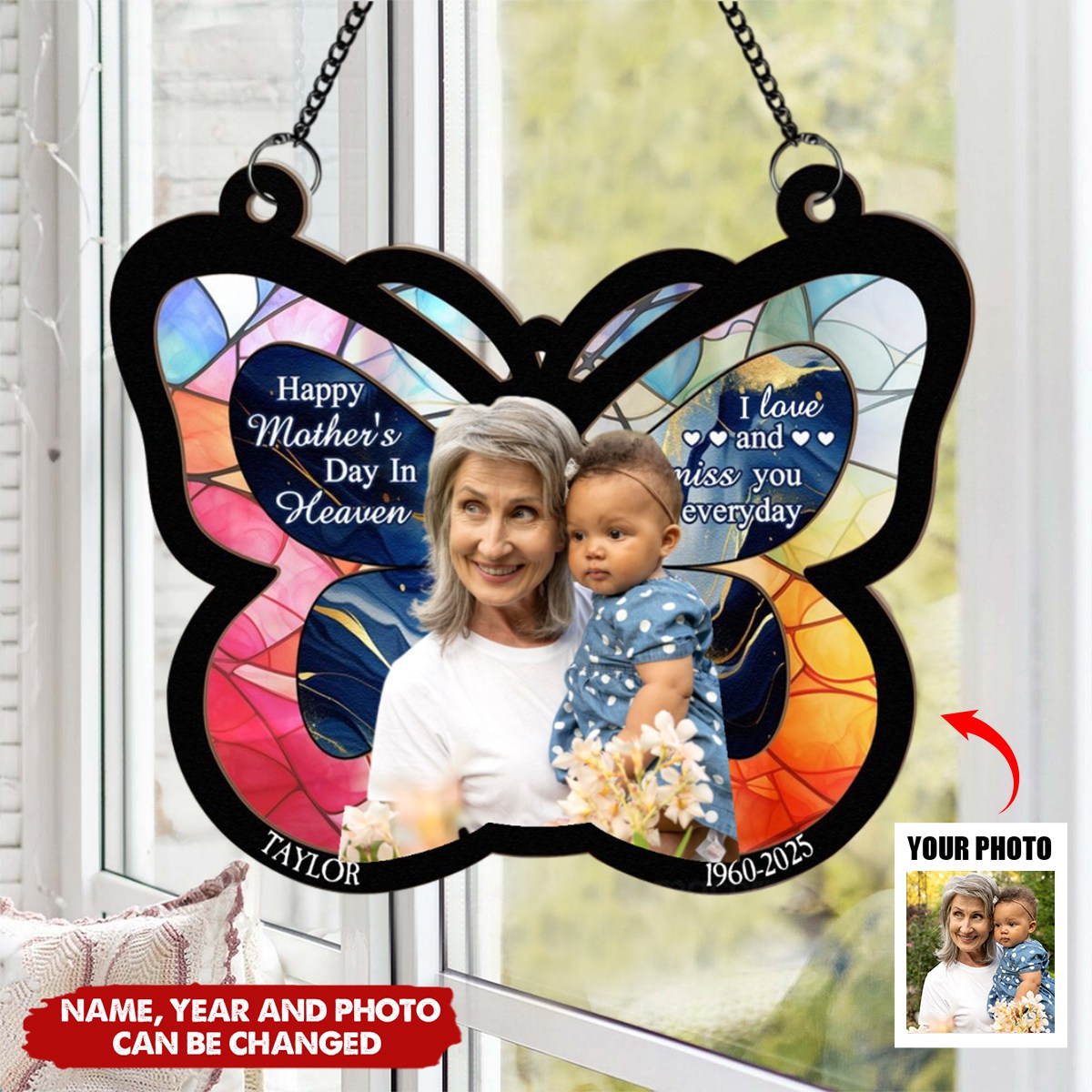 Happy Mother's Day In Heaven - Personalized Window Hanging Suncatcher Photo Ornament