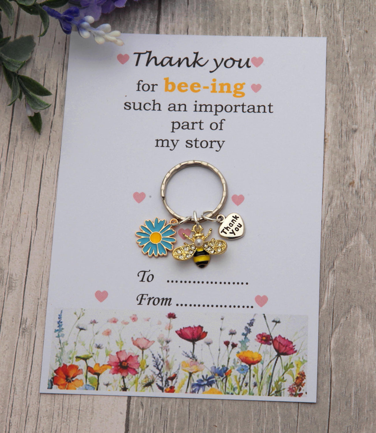Personalized Bee Keychain - Gift for Teacher, Nursery Teacher With Card