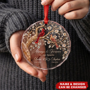 Always And Forever in Our Hearts - Personalized Glass Ornament - Heartfelt Memory Keepsake