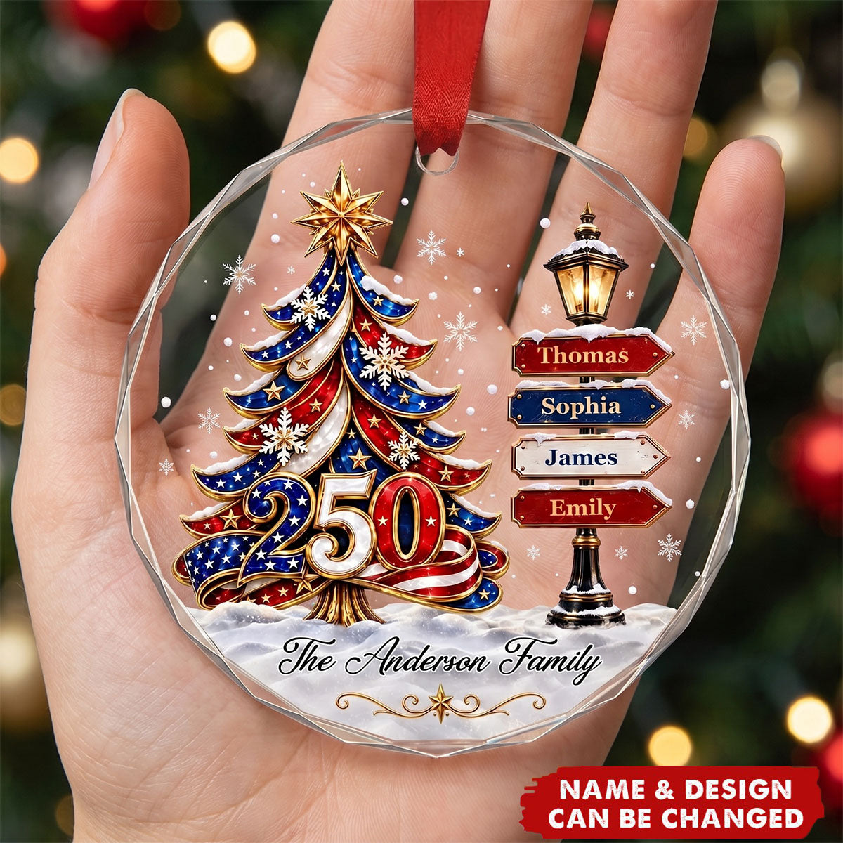 America 250 Family Tree - Personalized Glass Ornament