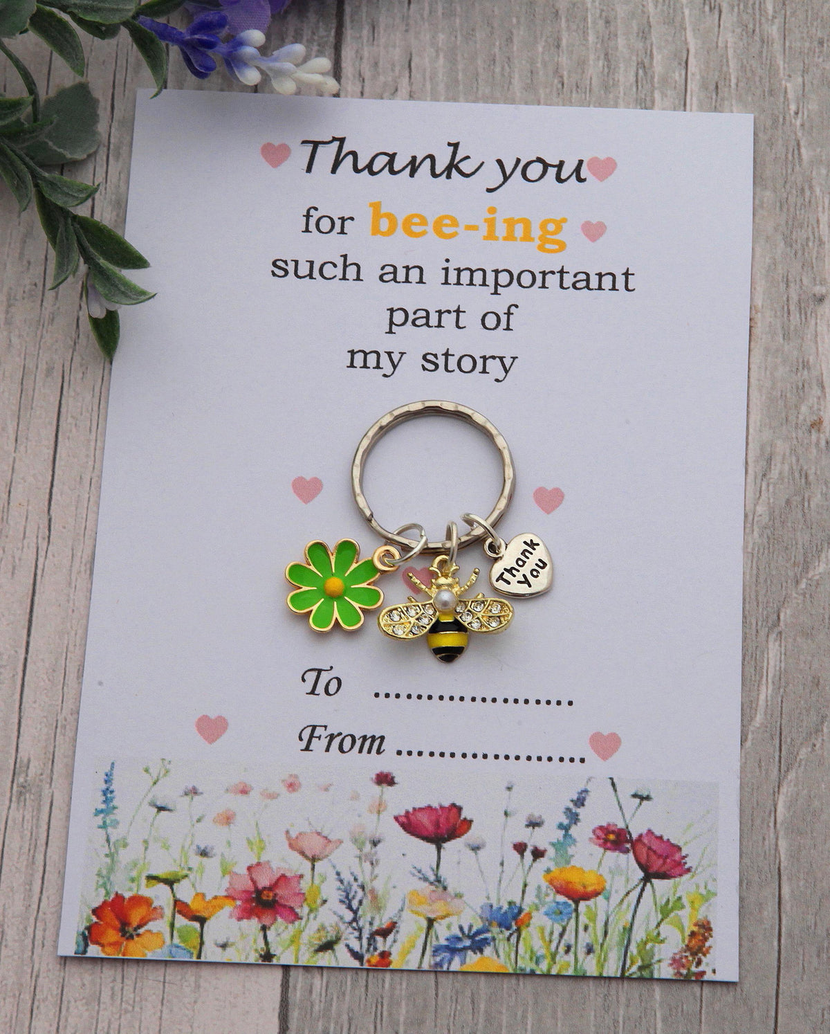 Personalized Bee Keychain - Gift for Teacher, Nursery Teacher With Card