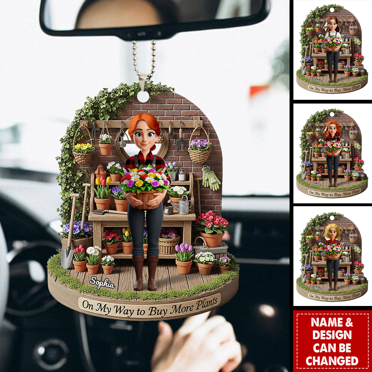 Flower Garden Girl Car Ornament Personalized Gifts For Gardeners