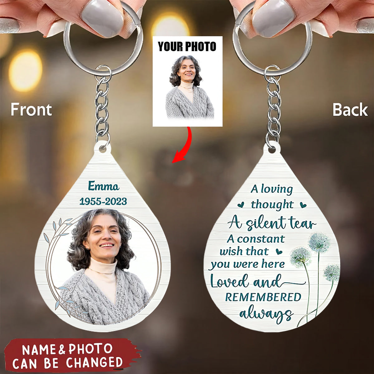 Personalized Memorial Tribute Gift A Silent Tear Wood Keychain