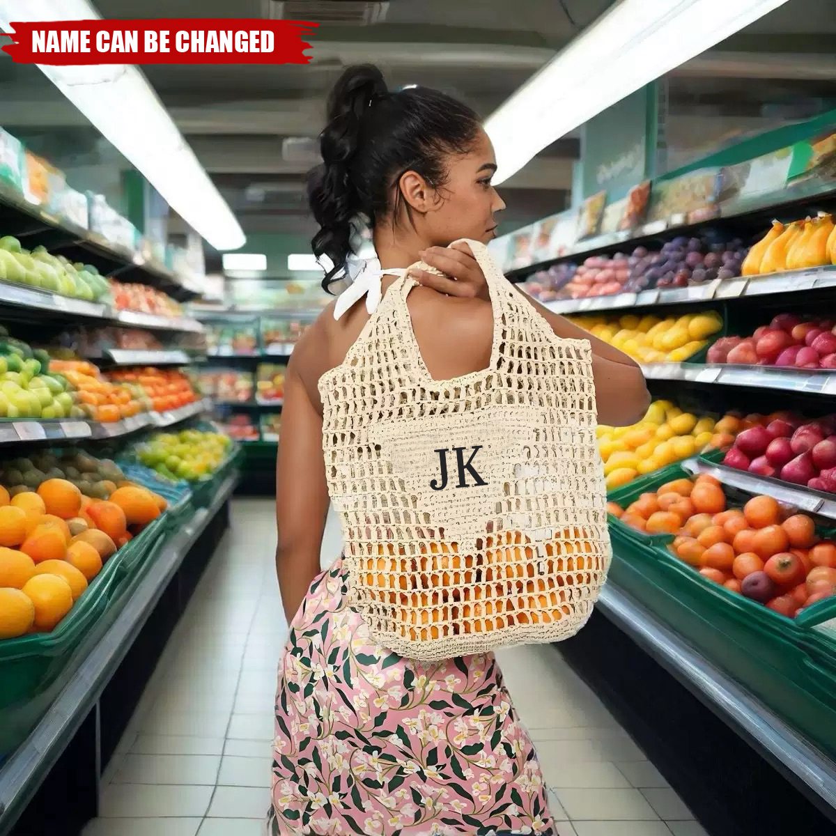 Personalized beach tote bag,Custom initials bag