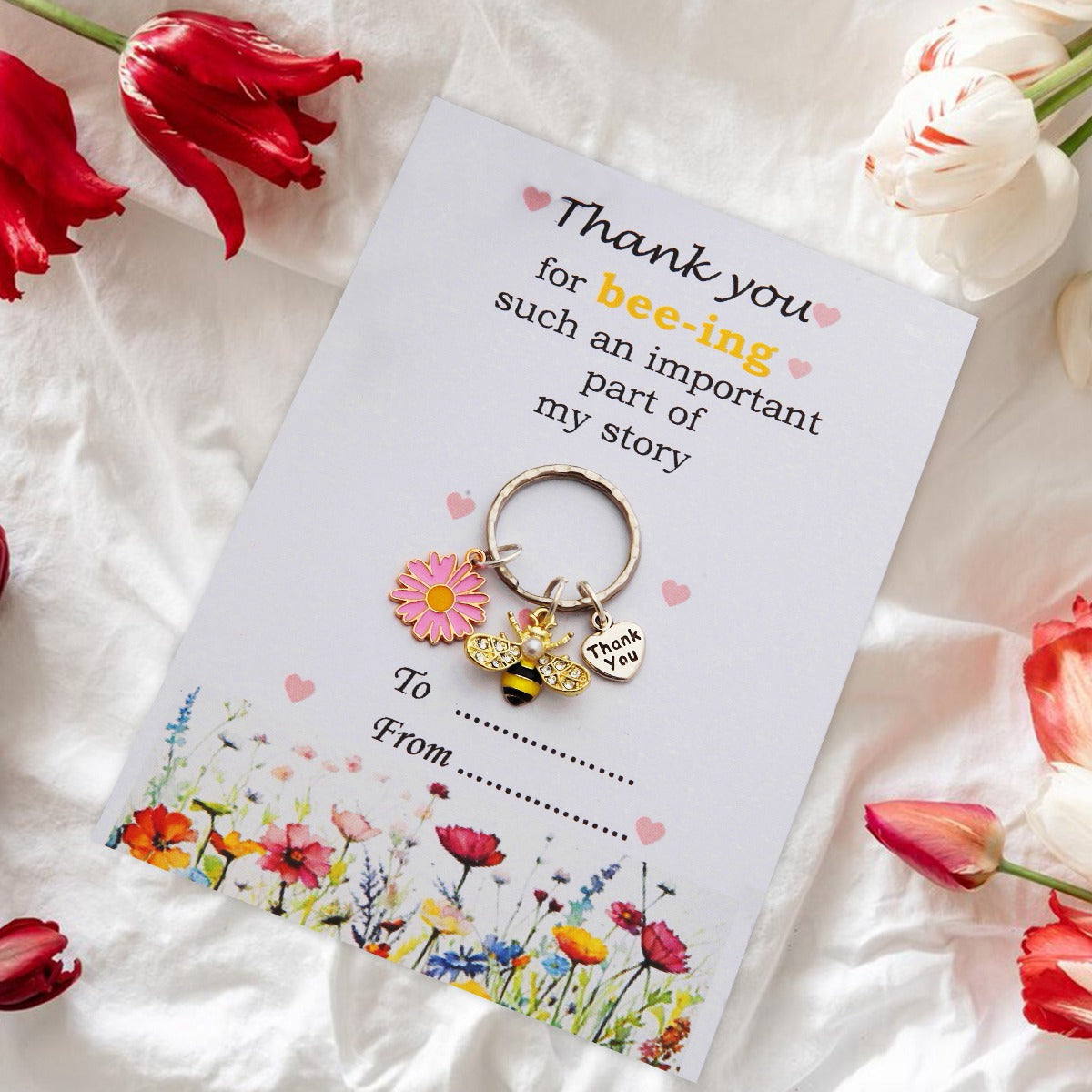 Personalized Bee Keychain - Gift for Teacher, Nursery Teacher With Card