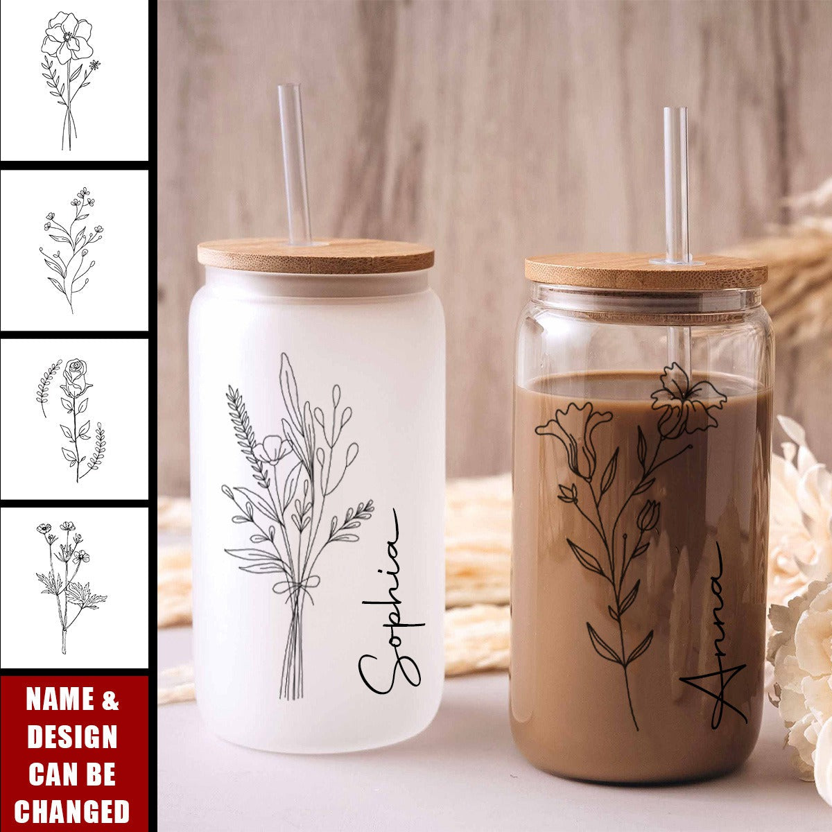 Personalized Birth Flower Tumbler - Custom Birth Flower Coffee Cup With Name