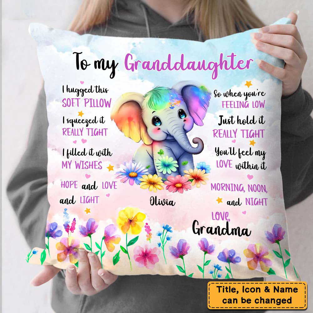 Personalized Gift For Daughter Granddaughter Elephant Pillow