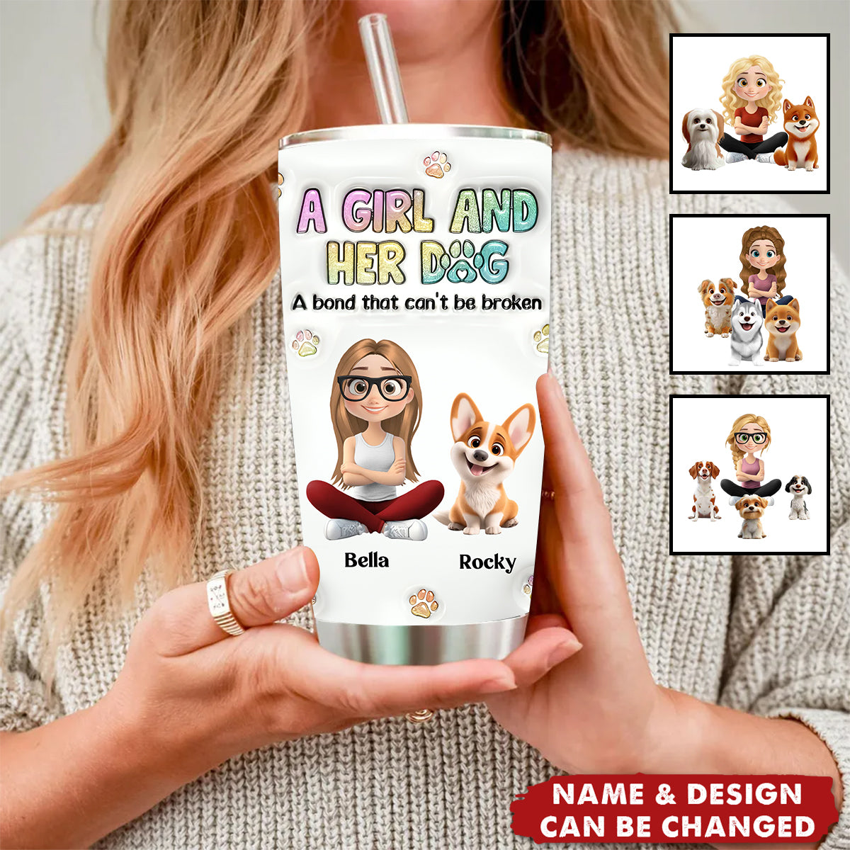A Girl And Her Dog - Personalized Custom 3D Inflated Effect Tumbler
