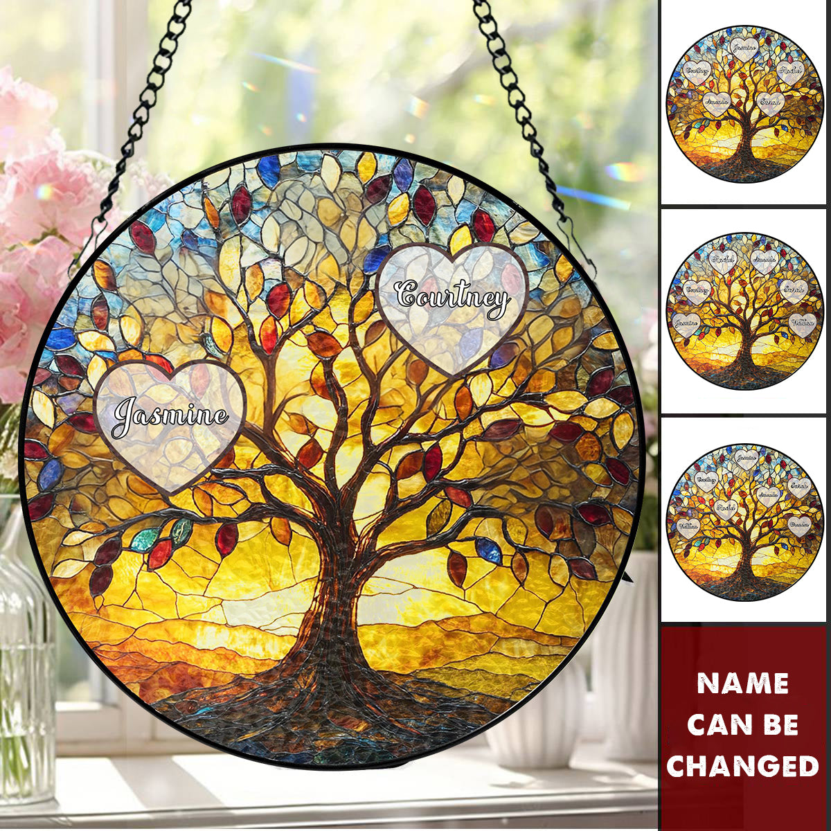 Tree of Life - Personalized Window Hanging Suncatcher Ornament, Gifts for Mom & Dad