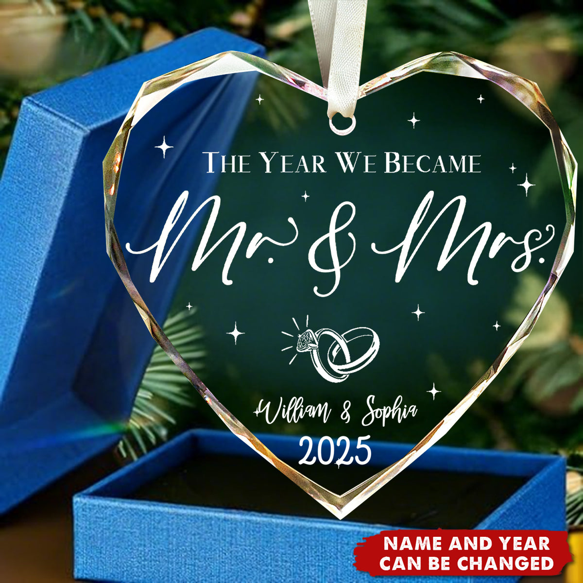 Wedding Gifts, Mr & Mrs Ornament 2025 - Crystal Glass Ornament