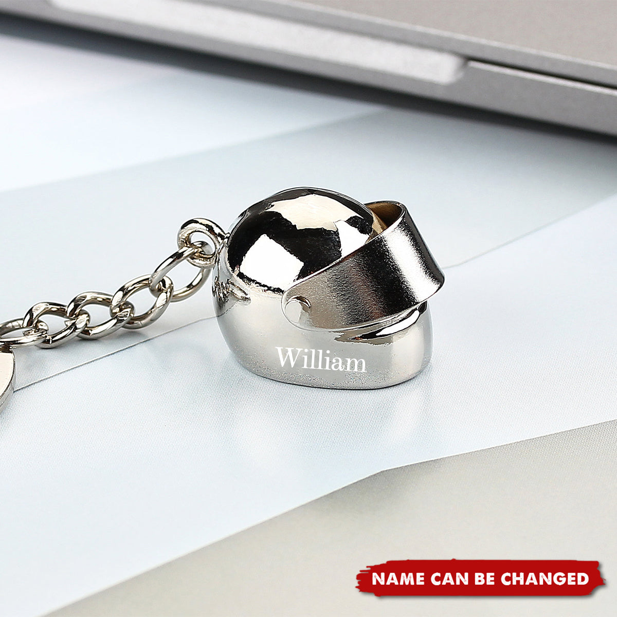 Personalized Monogram Motorcycle Helmet Keychain with Box and Double-sided Engraved Name,Birthday Valentine's Day Gift for Men