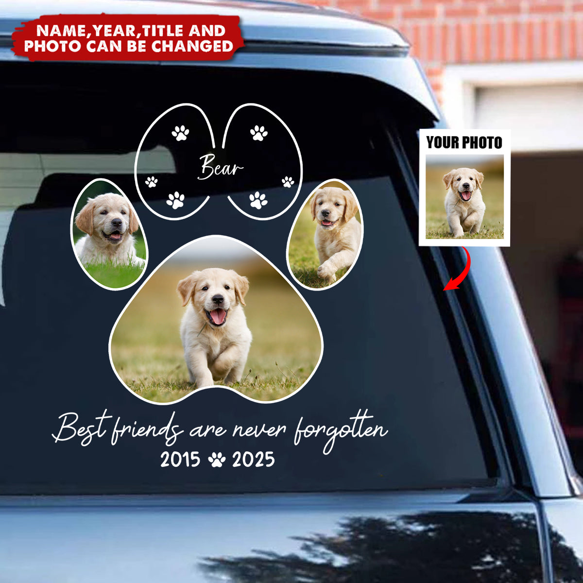 Custom Dog Photo, You Left Pawprint On Our Hearts - Personalized Memorial Decal