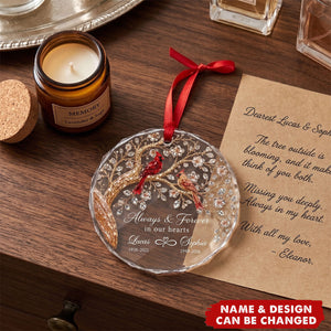 Always And Forever in Our Hearts - Personalized Glass Ornament - Heartfelt Memory Keepsake