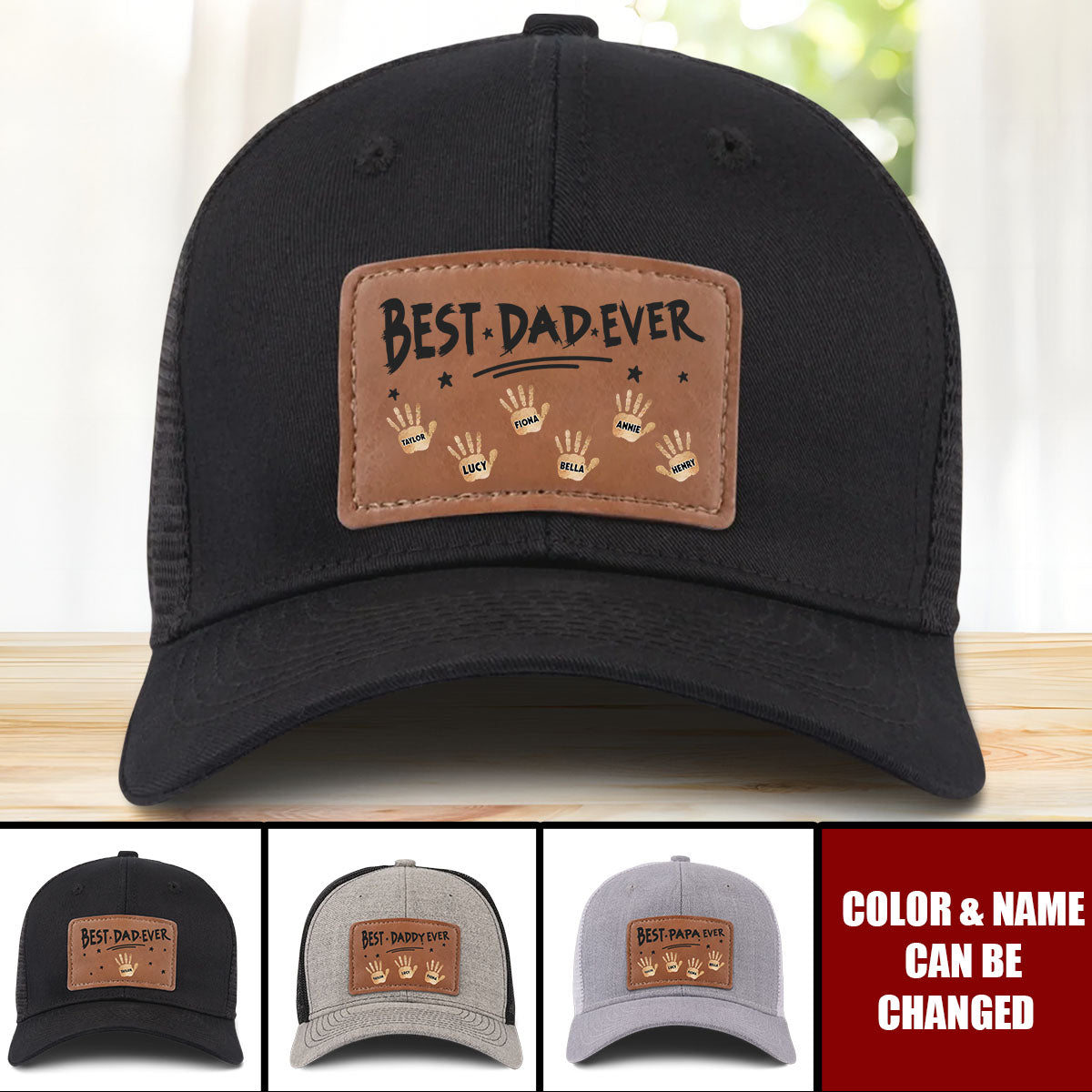 Best Dad Ever, Stamped With Love - Family Personalized Custom Leather Patch Hat - Father's Day, Gift For Dad, Grandpa