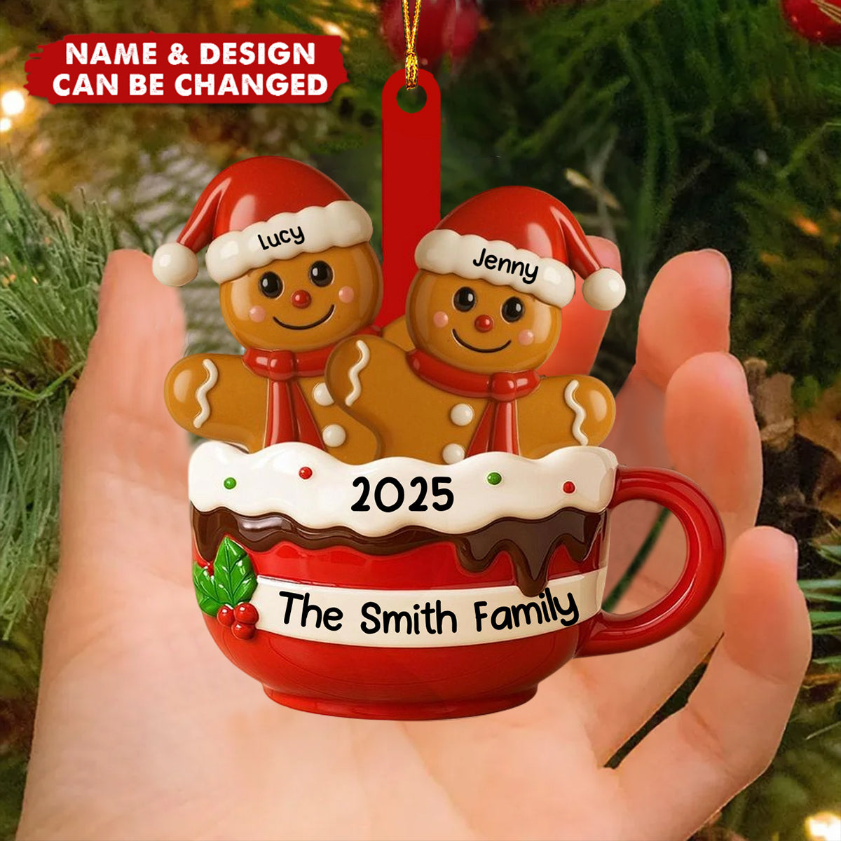 Customizable Family Hot Cocoa Mug With Festive Elves,Personalized Wood Ornament