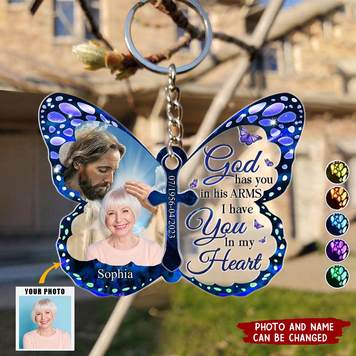 Custom Photo God Has You In His Arms - Memorial Personalized Keychain