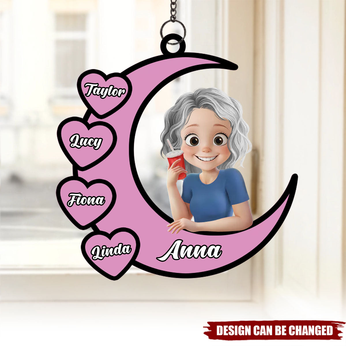 Love You To the Moon & Back - Family Personalized Window Hanging Suncatcher Ornament - Mother's Day, Gift For Mom, Grandma