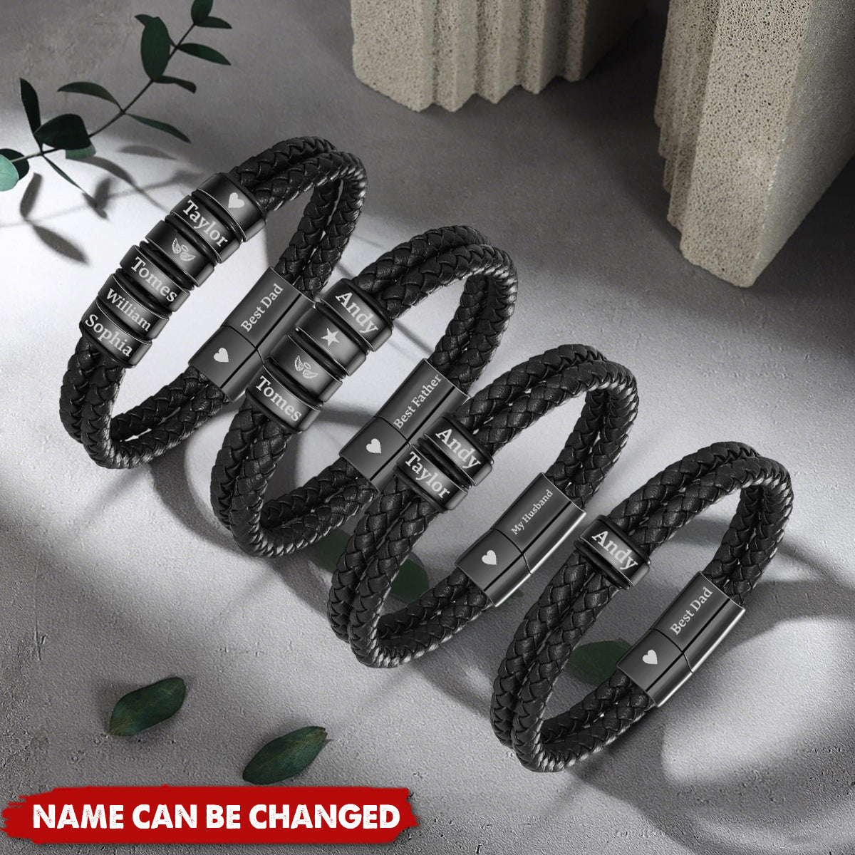 Custom leather bracelet - Bracelet with names, Gift for Husband - Father's day gift - Personalized gift for Him