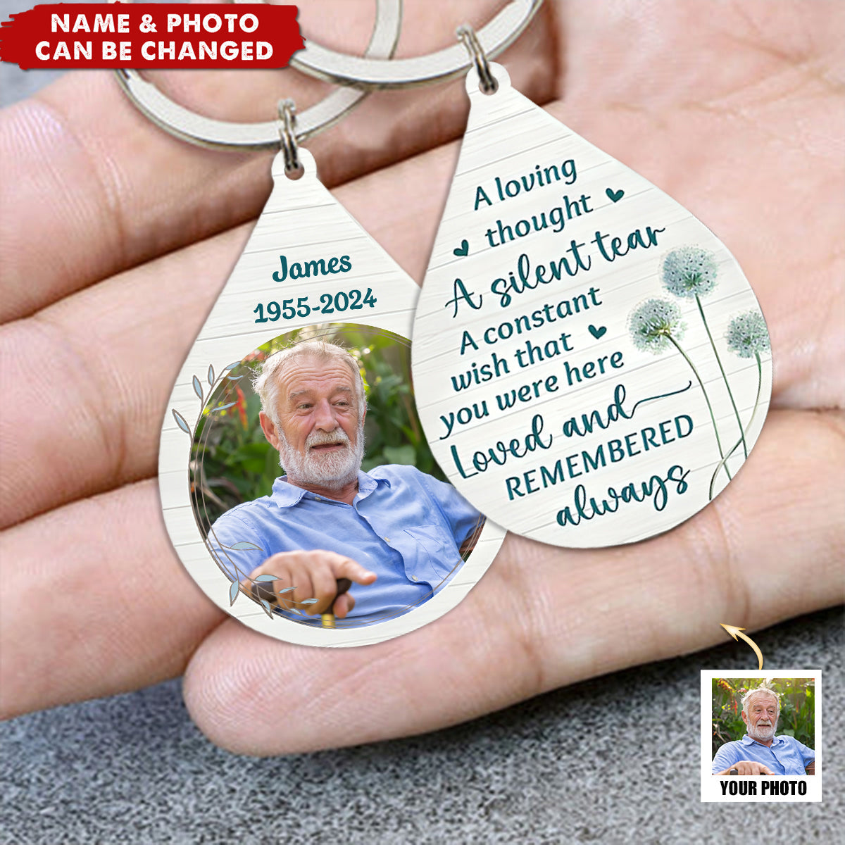 Personalized Memorial Tribute Gift A Silent Tear Wood Keychain