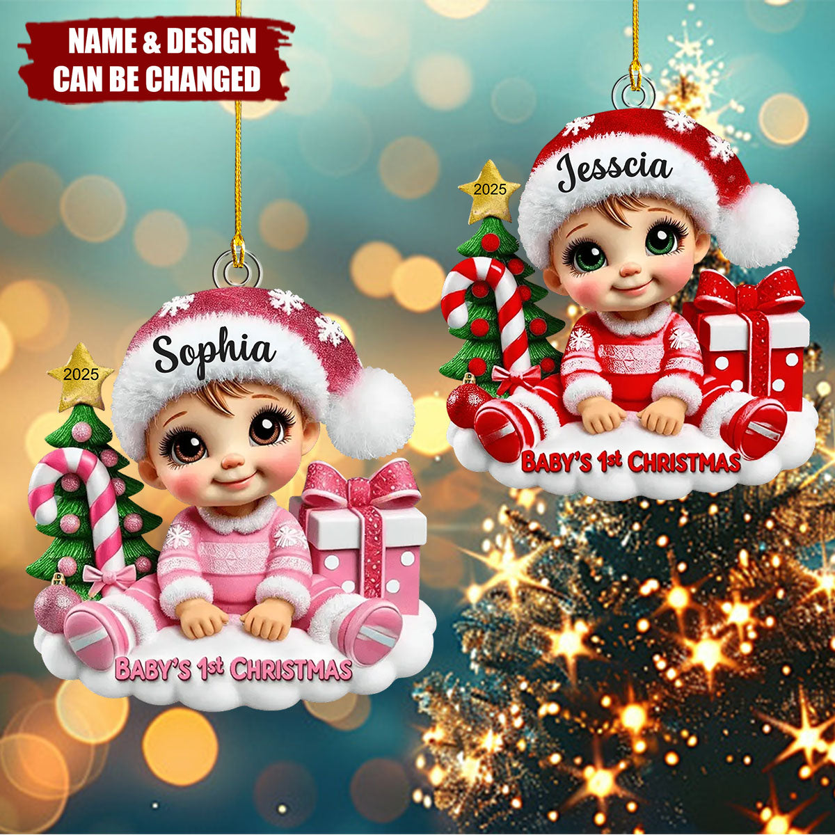 Cute Baby Sitting Personalized Acrylic Ornament, Baby's 1st Christmas