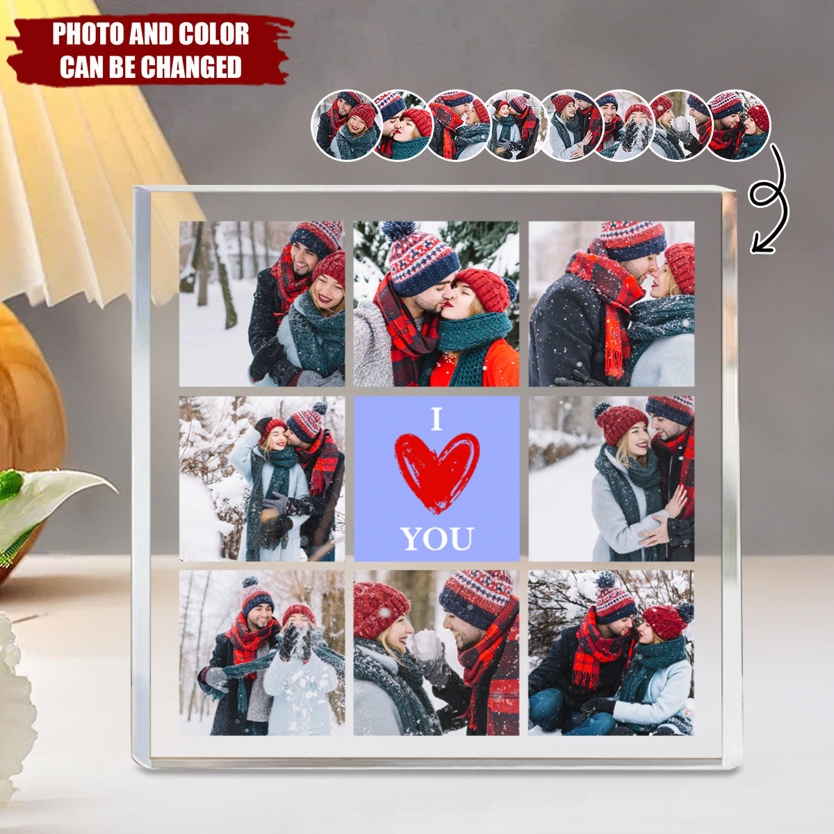 Personalized Heart I Love You - 8 Photo Collage Acrylic Plaque for Couples