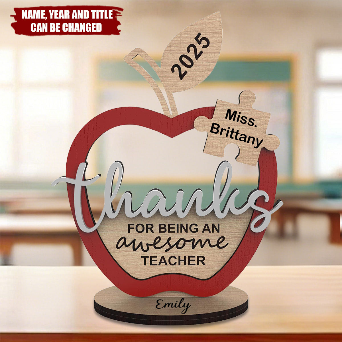 Apple Puzzle Piece - Personalized 2-Layer Wooden Plaque