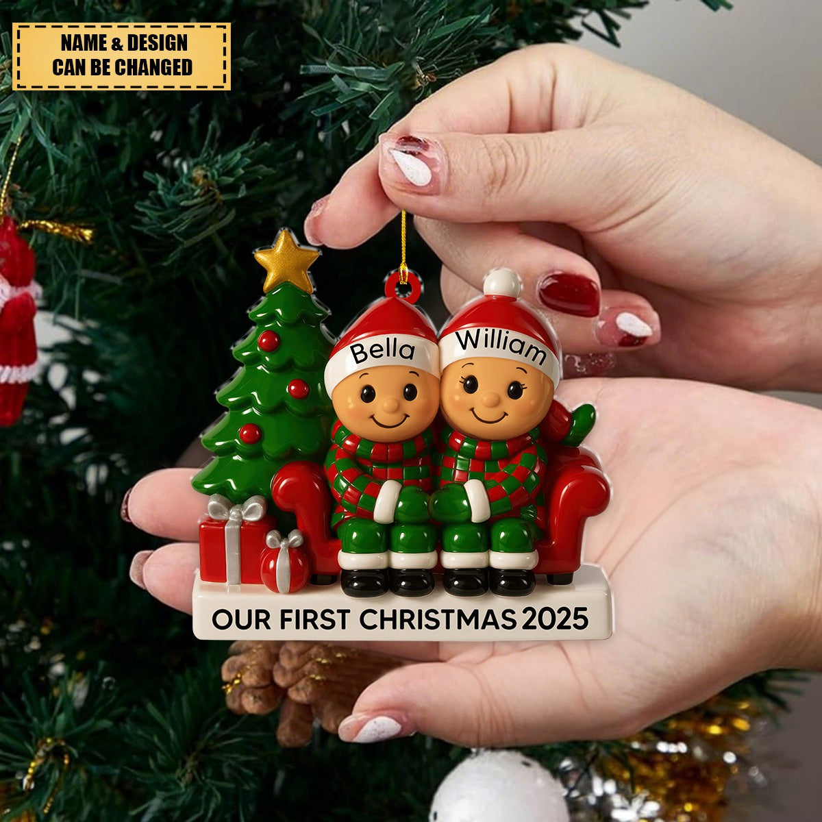 Our First Christmas With Christmas Tree and Gifts,Personalized Custom Wood Ornament