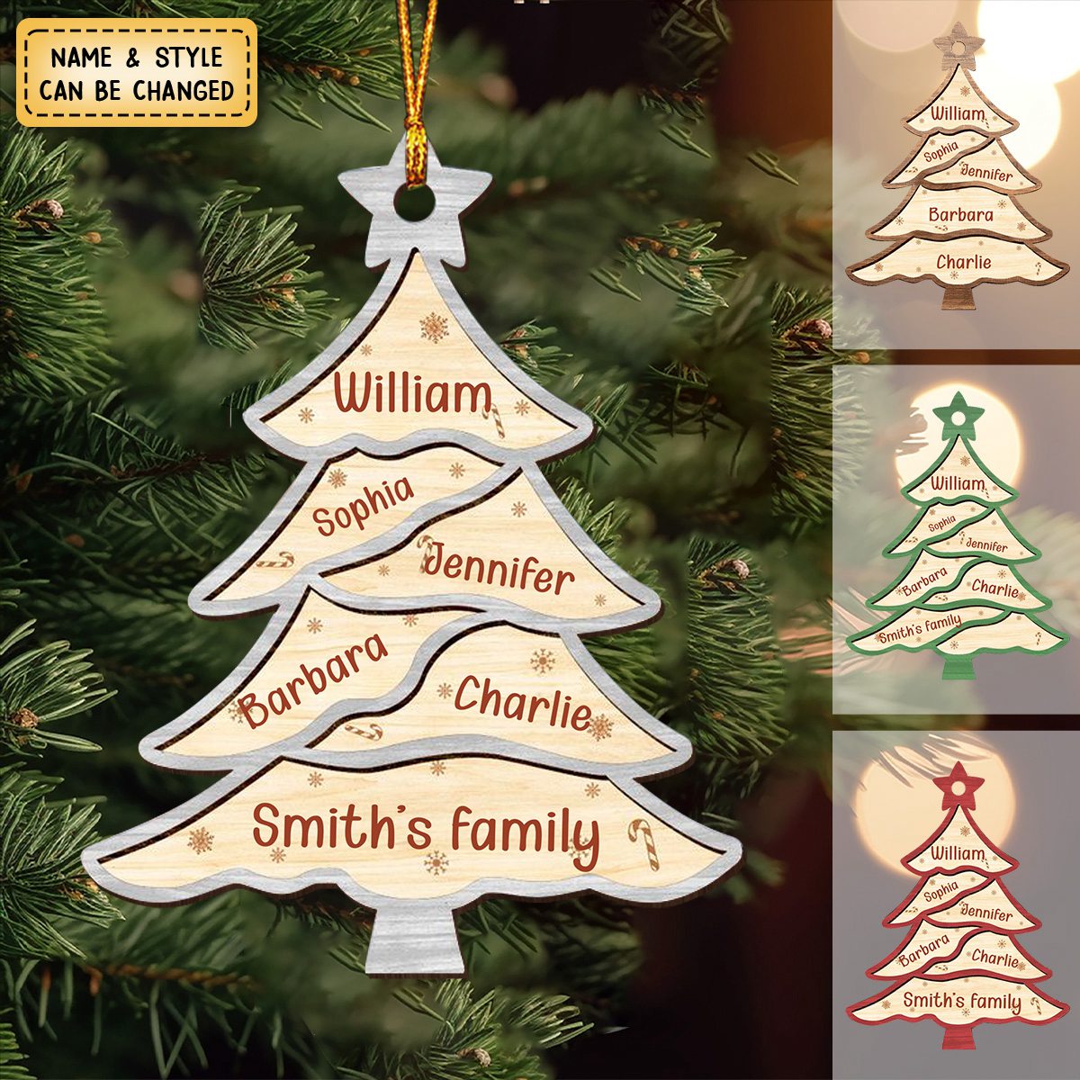 Custom Name On Tree Christmas Layer Wood Ornament