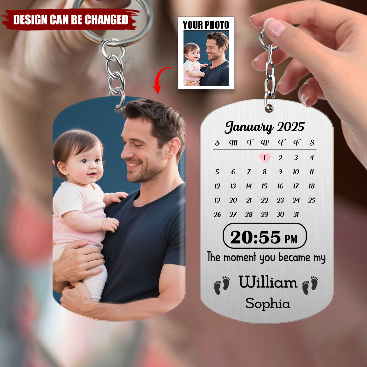 Custom Photo Memory Calendar The Day You Became My Daddy Metal Keychain