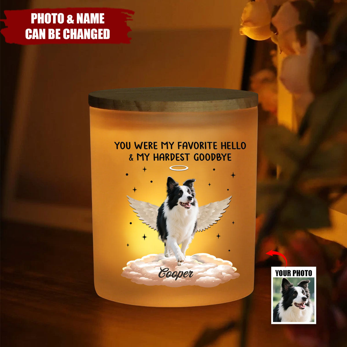 Forever In My Heart - Memorial Personalized Custom Printed Glass Jar With LED Candle - Sympathy Gift For Pet Owners