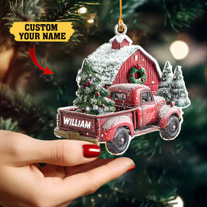 Personalized Acrylic Ornament Vintage Red Truck Christmas