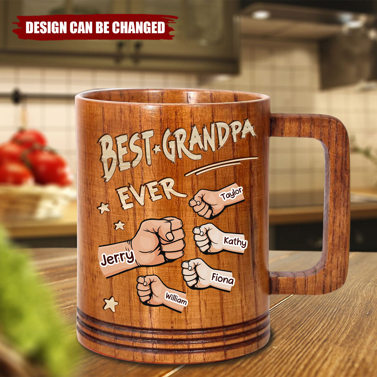 Built On Fist Bumps & Love - Family Personalized Custom Wooden Mug - Father's Day, Gift For Dad, Grandpa